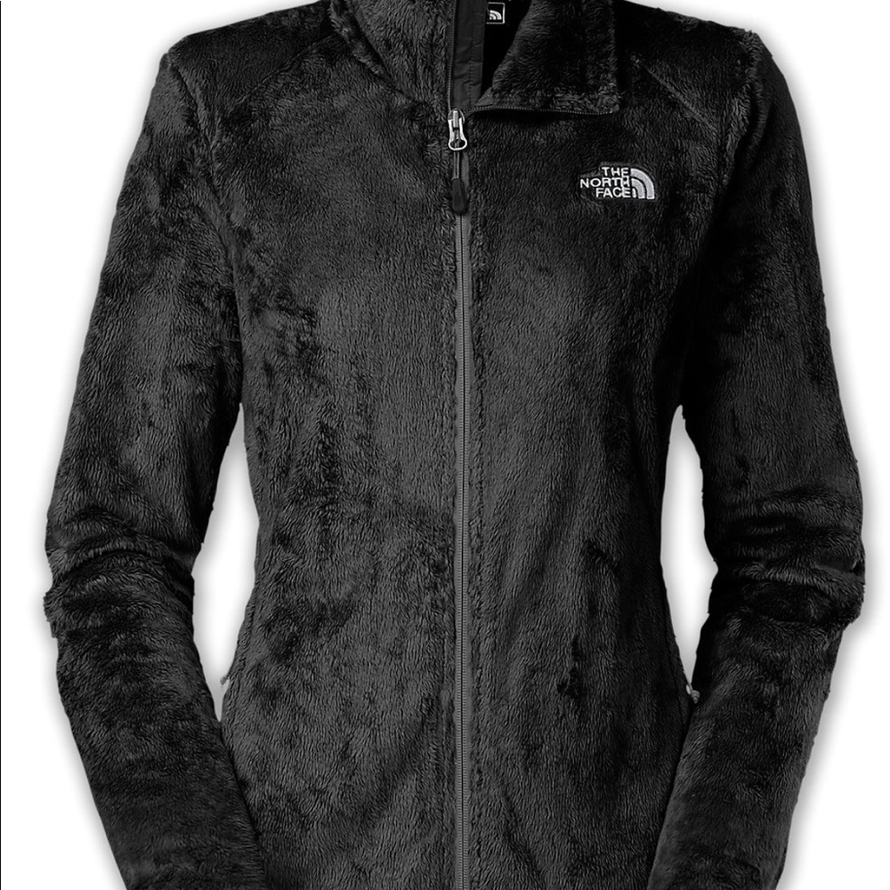 black fuzzy north face jacket